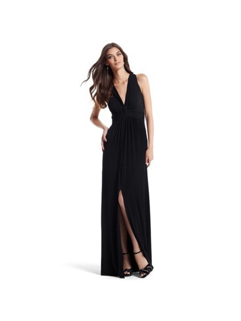 White House Black Market Crossback Front slit Grecian gown maxi dress